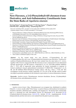 (2-Phenylethyl)-4H-Chromen-4-One Derivative, and Anti-Inﬂammatory Constituents from the Stem Barks of Aquilaria Sinensis