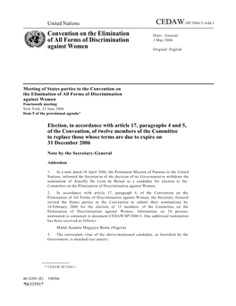 Convention on the Elimination of All Forms of Discrimination Against Women Fourteenth Meeting New York, 23 June 2006 Item 5 of the Provisional Agenda*