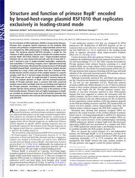 Structure and Function of Primase Repb Encoded by Broad-Host