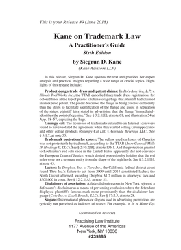 Kane on Trademark Law a Practitioner’S Guide Sixth Edition by Siegrun D
