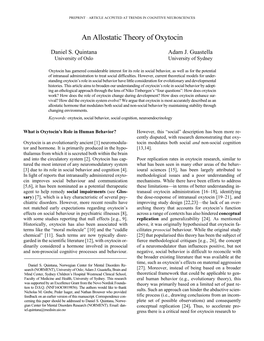 An Allostatic Theory of Oxytocin