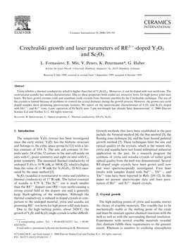 Czochralski Growth and Laser Parameters of RE3+-Doped Y2O3