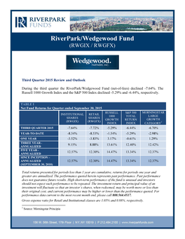 Riverpark/Wedgewood Fund (Net-Of-Fees) Declined -7.64%