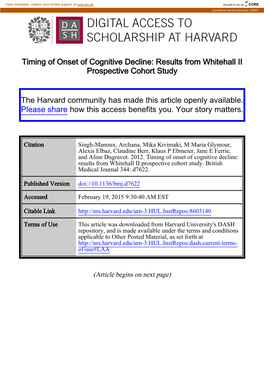 Results from Whitehall II Prospective Cohort Study