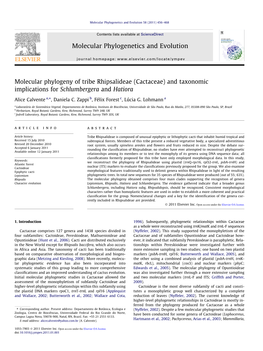 Molecular Phylogeny of Tribe Rhipsalideae (Cactaceae) and Taxonomic Implications for Schlumbergera and Hatiora ⇑ Alice Calvente A, , Daniela C