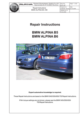 Repair Instructions BMW ALPINA B5 BMW ALPINA B6
