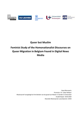 Queer but Muslim Feminist Study of the Homonationalist Discourses on Queer Migration in Belgium Found in Digital News Media