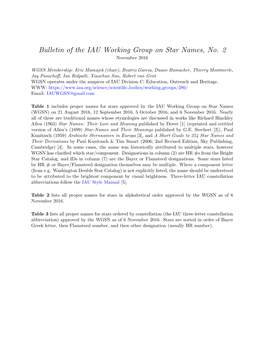 Bulletin of the Working Group on Star Names, No. 2
