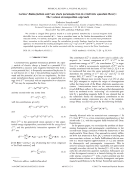 Larmor Diamagnetism and Van Vleck Paramagnetism in Relativistic Quantum Theory: the Gordon Decomposition Approach