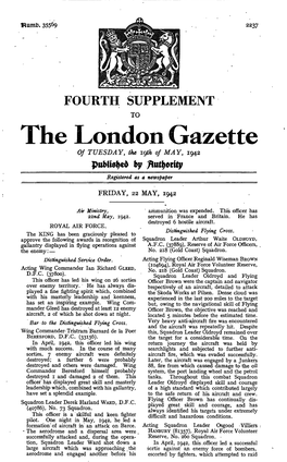 The London Gazette of TUESDAY, the Igft of MAY, 1942 Published by Registered As a Newspaper