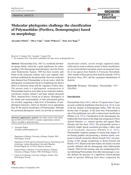 Molecular Phylogenies Challenge the Classification of Polymastiidae (Porifera, Demospongiae) Based on Morphology