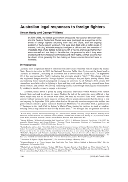 Australian Legal Responses to Foreign Fighters