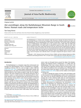 Ant Assemblages Along the Baekdudaegan Mountain Range in South Korea: Human Roads and Temperature Niche