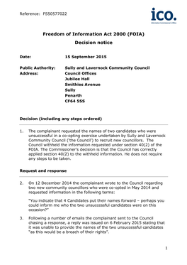 Freedom of Information Act 2000 (FOIA) Decision Notice