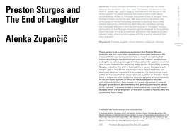 Preston Sturges and the End of Laughter Alenka Zupancic