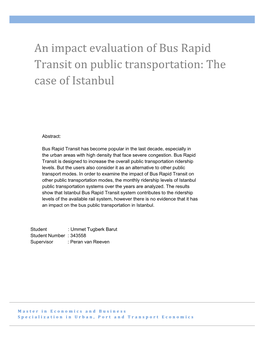 An Impact Evaluation of Bus Rapid Transit on Public Transportation: the Case of Istanbul