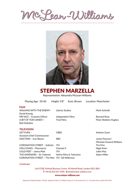 STEPHEN MARZELLA Representation: Alexandra Mclean-Williams