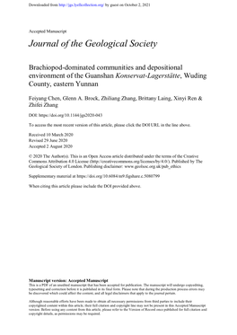 Brachiopod-Dominated Communities and Depositional Environment of the Guanshan Konservat-Lagerstätte, Wuding County, Eastern Yunnan