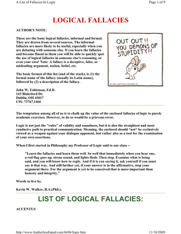 Logical Fallacies List of Logical Fallacies