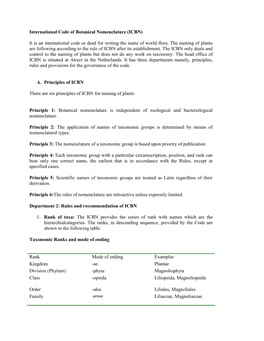 International Code of Botanical Nomenclature (ICBN) It Is An