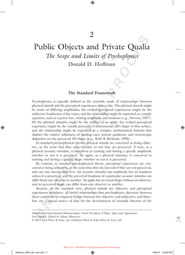 Public Objects and Private Qualia the Scope and Limits of Psychophysics Donald D