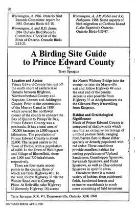 A Birding Site Guide to Prince Edward County
