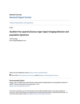 Southern Fox Squirrel (Sciurus Niger Niger) Foraging Behavior and Population Dynamics