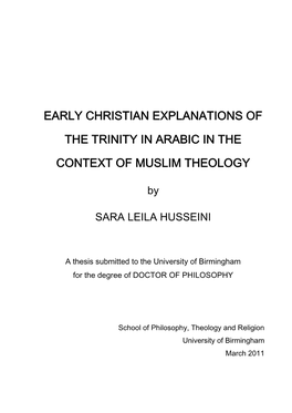 Early Christian Explanations of the Trinity in Arabic in The