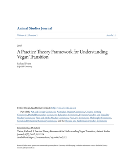 A Practice Theory Framework for Understanding Vegan Transition Richard Twine Edge Hill University