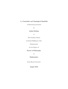 E∞-Comodules and Topological Manifolds a Dissertation Presented