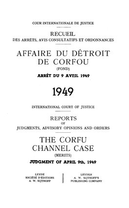 Affaire D U Detroit De Corfou the Corfu Channel Case