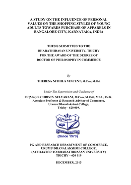 A Study on the Influence of Personal Values on the Shopping Styles of Young Adults Towards Purchase of Apparels in Bangalore City, Karnataka, India