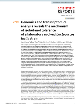 Genomics and Transcriptomics Analysis Reveals the Mechanism of Isobutanol Tolerance of a Laboratory Evolved Lactococcus Lactis Strain Jaya A