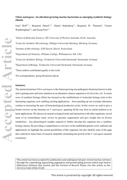 Vibrio Natriegens: an Ultrafast-Growing Marine Bacterium As Emerging Synthetic Biology Chassis