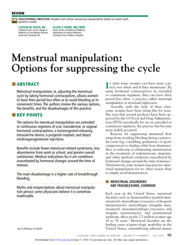 Menstrual Manipulation Safely to Match Each CREDIT Patient’S Needs CAITLIN W
