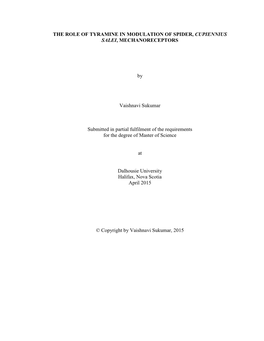 The Role of Tyramine in Modulation of Spider, Cupiennius Salei, Mechanoreceptors