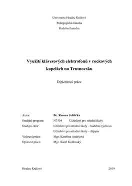 Využití Klávesových Elektrofonů V Rockových Kapelách Na Trutnovsku