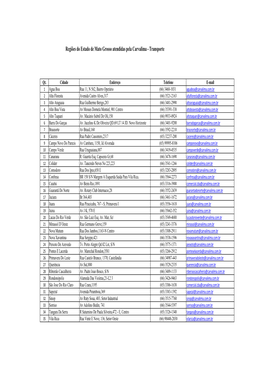 Lista Com As Regiões Que a Carvalima Transporte Atende