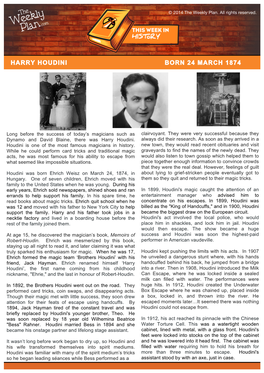 Harry Houdini Born 24 March 1874