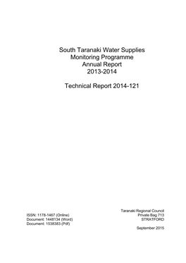 South Taranaki Water Supplies Monitoring Report