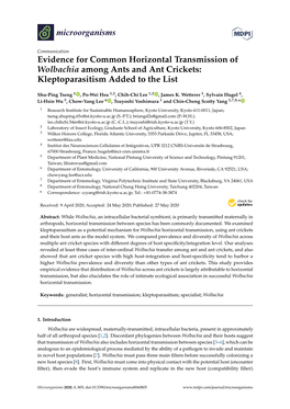 Evidence for Common Horizontal Transmission of Wolbachia Among Ants and Ant Crickets: Kleptoparasitism Added to the List