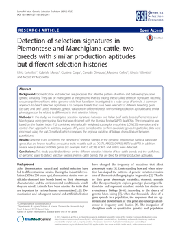 Detection of Selection Signatures in Piemontese and Marchigiana Cattle, Two Breeds with Similar Production Aptitudes but Differe