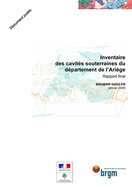 Inventaire Des Cavités Souterraines Du Département De L'ariège