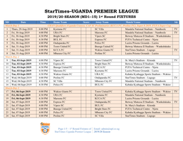 2019-20 Season SUPL Fixtures