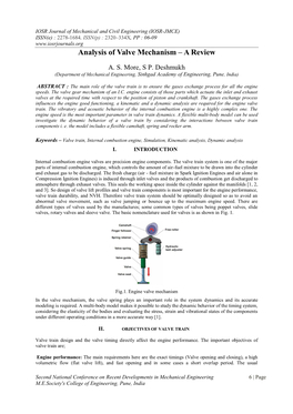 Analysis of Valve Mechanism – a Review