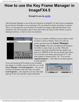 Using the Key Frame Manager in IFX4.5 How to Use the Key Frame Manager in Imagefx4.5