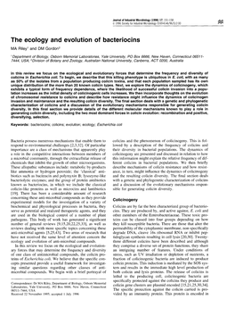 The Ecology and Evolution of Bacteriocins