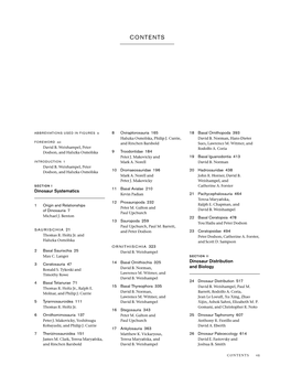 Dinosaur Systematics 11 Basal Avialae 210 Kevin Padian 21 Pachycephalosauria 464 Teresa Marya´Nska, 12 Prosauropoda 232 1 Origin and Relationships Ralph E