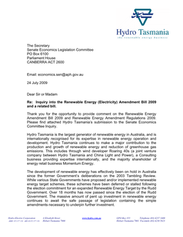 Inquiry Into the Renewable Energy (Electricity) Amendment Bill 2009 and a Related Bill