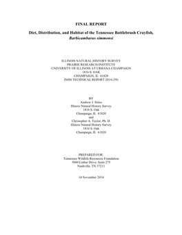 FINAL REPORT Diet, Distribution, and Habitat of the Tennessee